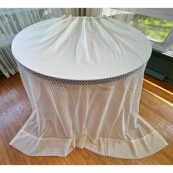 Vintage 70s net woven curtain, cream / off-white mesh, pleated - Picture 1 of 9
